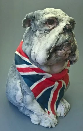Sitting Great Bull Dog with Flag